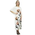 thumbnail image 3 of Bimba Women's White Caftan Floral Satin Kaftan Dress Designer Maxi Coverup-4, 3 of 5
