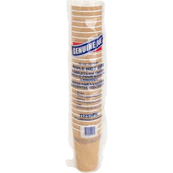 Genuine Joe, GJO11257, Rippled Hot Cup, 25 / Pack, Brown, 16 fl oz