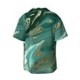 thumbnail image 5 of KLL Green And Gold Marble Print Men's Shirt Short Sleeve Button Down Summer Cuba Beach Shirts- 3X-Large, 5 of 5