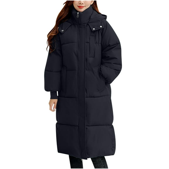 HTNBO Winter Coats For Women Long Down Puffer Parka Jacket Winter Down Hooded Long Quilted Puffer Ladies Outerwear