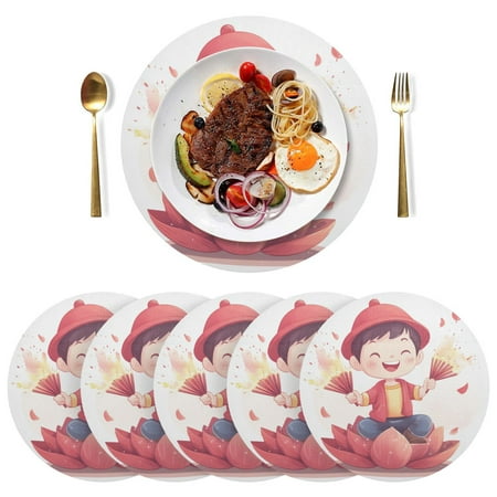 

Round Placemats Plate Mats 15 Inch Non-Slip Heat Resistant Washable PVC Set Table Decoration for Kitchen Dining Cute Little Boy in Red Hat