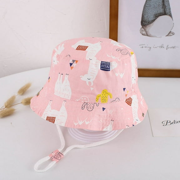 Pink Llama Sun Protection Hat for Kids Toddler Boys Girls Wide Brim Summer Play Hat Cotton Baby Bucket Hat Chin Strap infant Toddler 0-24 month