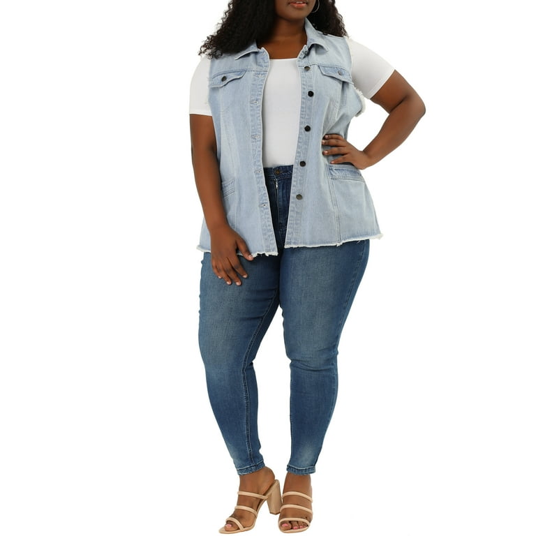 Plus size top long denim vest