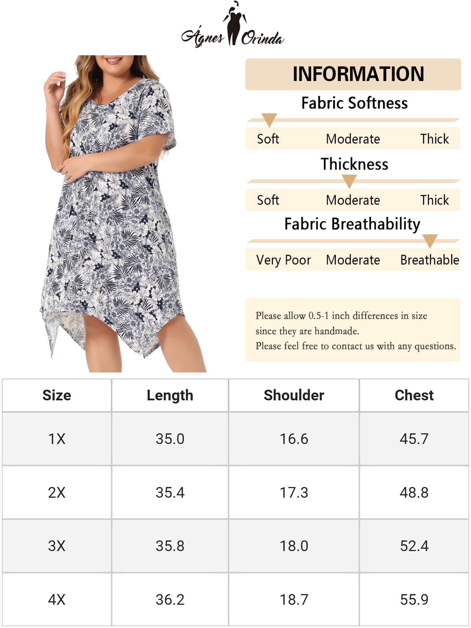 DARING DIVA Women's Plus Floral Cute Irregular Sleep Dress 4X Navy Blue