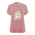 thumbnail image 4 of GaThRRgYP Summer Floral Print Short Sleeve Blouse - Women's Top,Women's Oversized V-neck Short Sleeved Solid Summer Base Shirt Sports T-shirt Pink S, 4 of 4