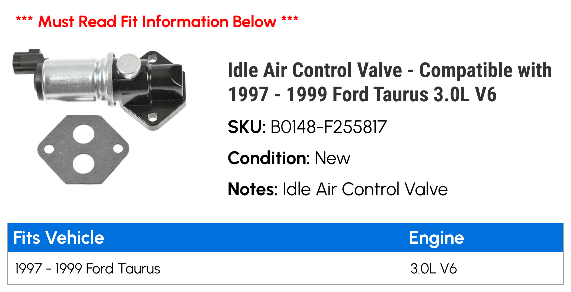 Idle Air Control Valve - Compatible with 1997 - 1999 Ford Taurus 3.0L V6 1998