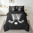 thumbnail image 2 of Homewish Personalized Initial W Bedding Comforter Set 7pcs for Kids Boys Girls, Ice Hockey Sport Queen Bedding Sets, Black and Gray Queen Sheet Sets, Luxury Bedroom Decor, 2 of 8