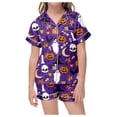 thumbnail image 2 of BOOMNY Halloween Girls 2 Peice Pajamas Sets Hallowmas Pumpkin Ghost Graphic Short Sleeve Buttons Sleepwear Tops Shorts Pjs Set for Kids Cozy Loungewear Homewear, 2 of 6