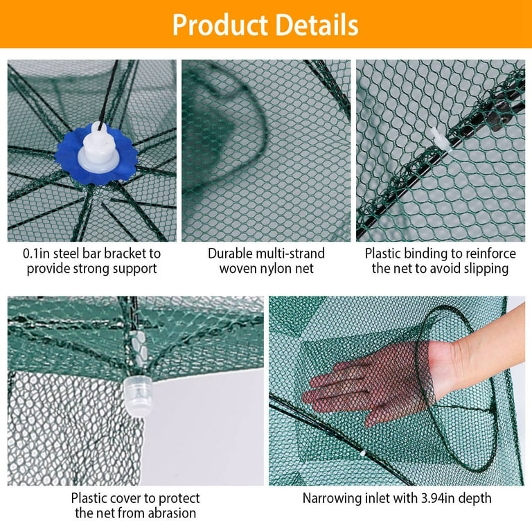 LakeForest Crawfish Crab Fish Trap Foldable Fishing Bait Trap Cast Net Cage for Catching Small Bait Net Shrimp Minnow Crawdad Fish, Green