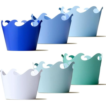 wave cupcake wrappers, set of 48 - baby shark birthday decorations, ocean theme, and under the sea cupcake holders in surf aqua color