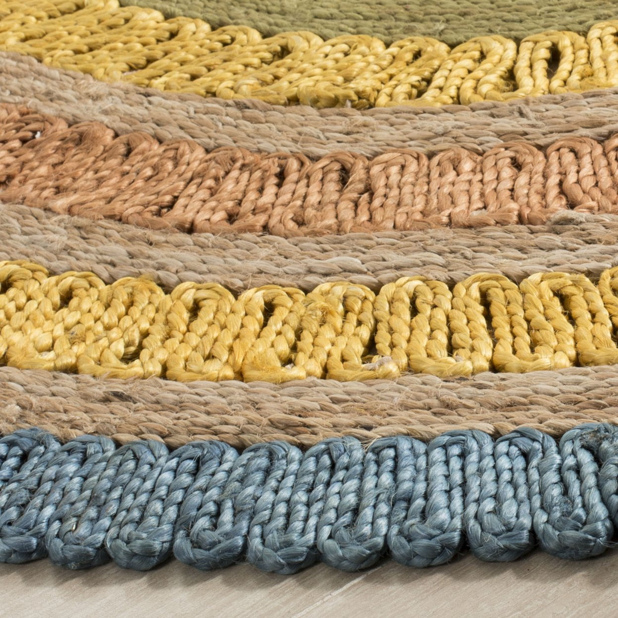 SAFAVIEH Natural Fiber Tanja Braided Jute Area Rug, Blue/Multi, 5' x 5' Round