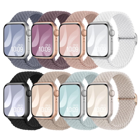 RoseOcean 8 Pack Braided Stretchy Solo Loop Compatible With Apple Watch Bands For IWatch 44mm/45mm/46mm/49mm/Series 3 42mm