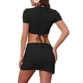 thumbnail image 3 of Conjunto de bikini de 4 piezas para mujer Inspire Chic con nudo en el cuello, parte superior de manga corta y parte inferior triangular, trajes de baño, pequeño, negro, 3 of 5