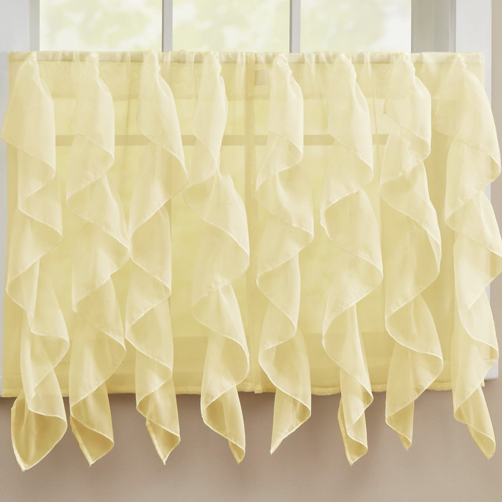 Sheer Voile Vertical Ruffle Window Kitchen Curtain 24", 36" Tier Pair