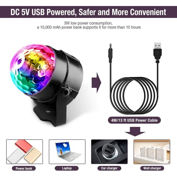 Discokugel LED Party Lampe Musikgesteuert Disco Lichteffekte Discolicht mit  USB Kabel, 7 Farbe RGB 360° Drehbares Partylicht mit Fernbedienung für  Weihnachten, Kinder, Kinderzimmer, Party 