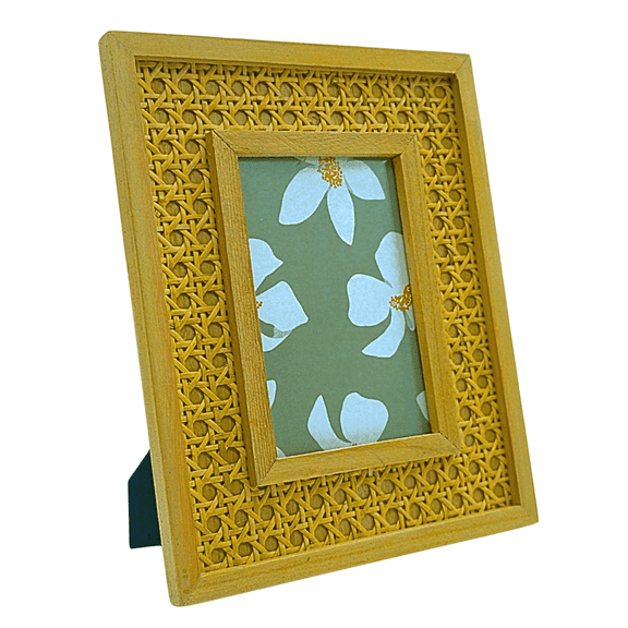 TAKORO 4x6 Picture Frame, Natural Mango Wood and Cane Rattan, Tabletop Photo Display