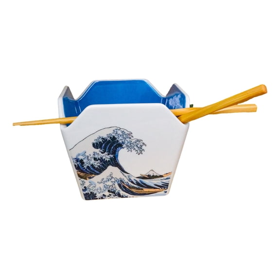 Great Wave Kanagawa Hokusai Takeout To Go Box Serving Bowl With Chopsticks Set