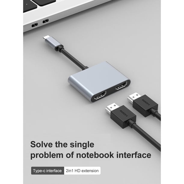 Adaptador multipuerto USB espacio portátil de aluminio con doble 4K puertos USB 3,0 87W PD para portátiles 2 en 1 CUTICAT adaptador de computadora