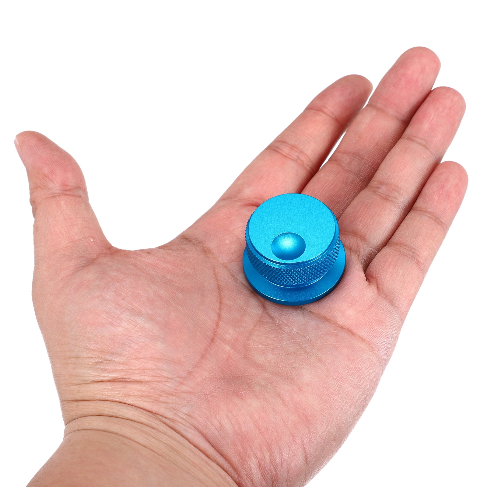 2 Pcs Aluminium Potentiometer Knobs, 1/4" (6mm) Universal Volume Tone Control Knobs with Oval Groove Indicator, 4/5" Blue(34x20mm)