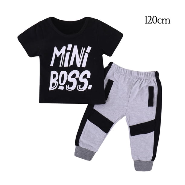 Jumpingount 2 uds., conjunto de bebé, camiseta de niño, camiseta de manga corta, pantalones, camiseta de manga corta, pantalones, ropa de verano conjuntos de ropa Negro 120cm Jumpingount AP003141-05