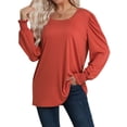 thumbnail image 4 of Nlife Women Puff Long Sleeve U Neck Pleated Tunic Top Casual Shirt Dressy Blouse, 4 of 9