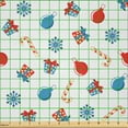 thumbnail image 2 of Ambesonne Christmas Fabric by the Yard Microfiber, Xmas Cones Ornaments, 1 Yard, Red White and Pale Blue, 2 of 2