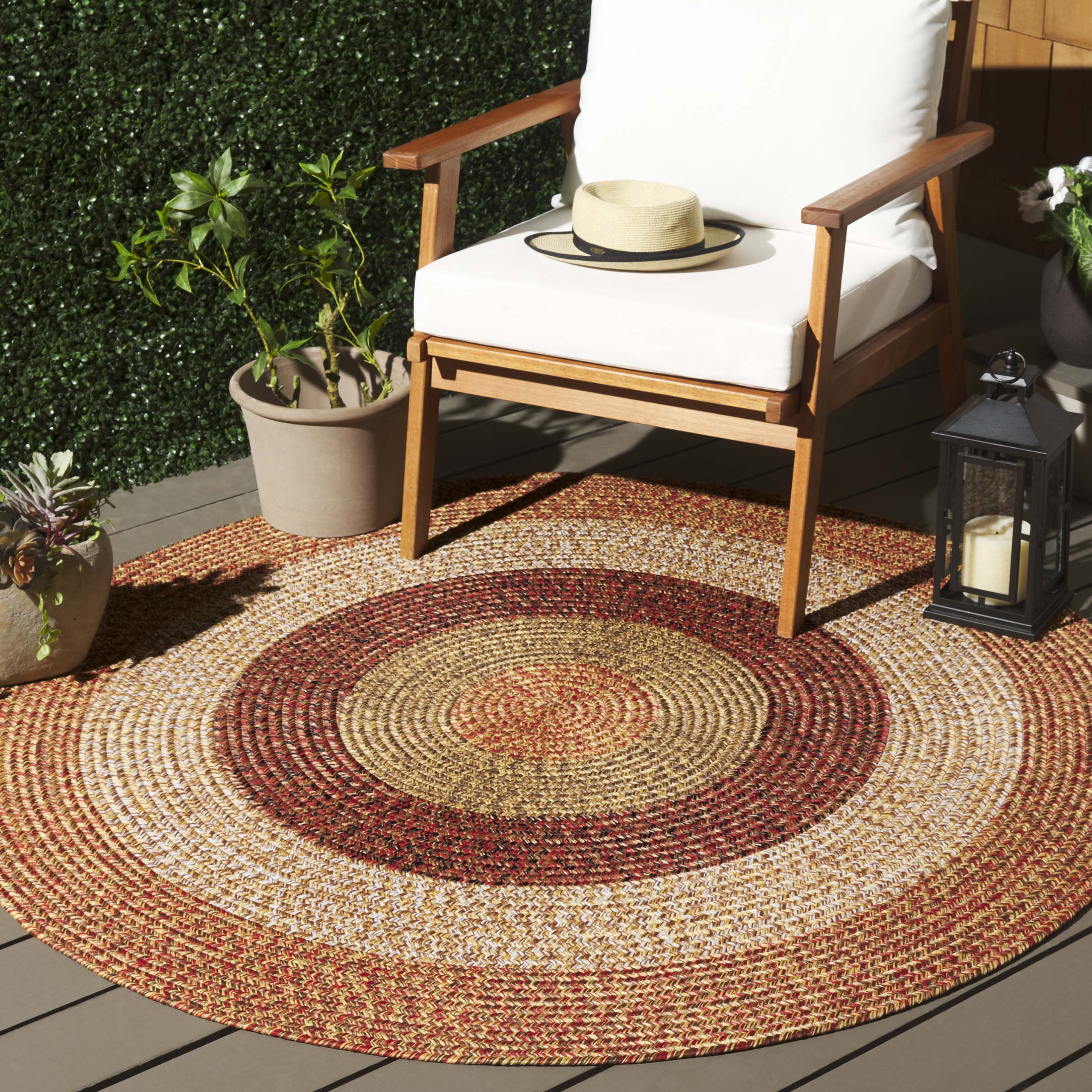 SAFAVIEH Braided Kent Geometric Machine Washable Reversible Area Rug, Rust/Red, 3' x 3' Round
