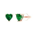 thumbnail image 2 of 1.0 Ct Heart Cut Studs Green Emerald 14K Rose Solid Solid Gold Everyday Dainty Earrings Screw Back, 2 of 7