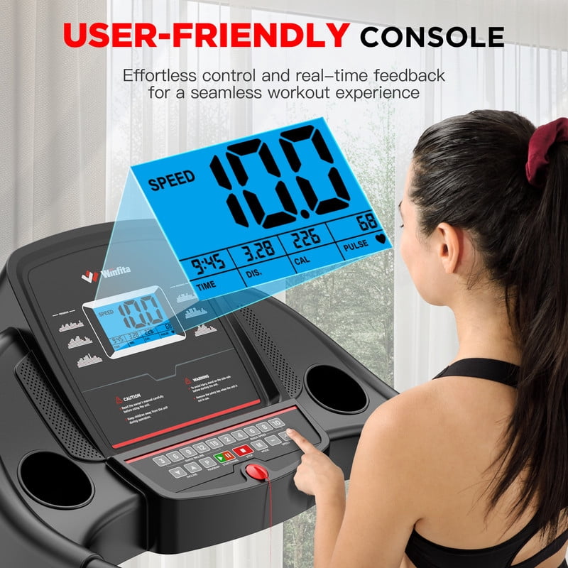 Winfita 4HP Folding Treadmill with 15% Auto Incline, 10MPH Compact Treadmills for Home with 300LBS Capacity, 18"x50" Wide Belt, FREE App & Bluetooth, LCD Display, 73Programs, Portable Running Machine