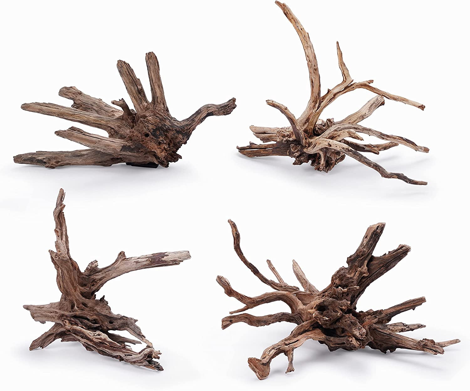 Natural Spider Wood Driftwood Branches for Aquarium Decoration (12-16 Inch, XL, 4 Pieces)