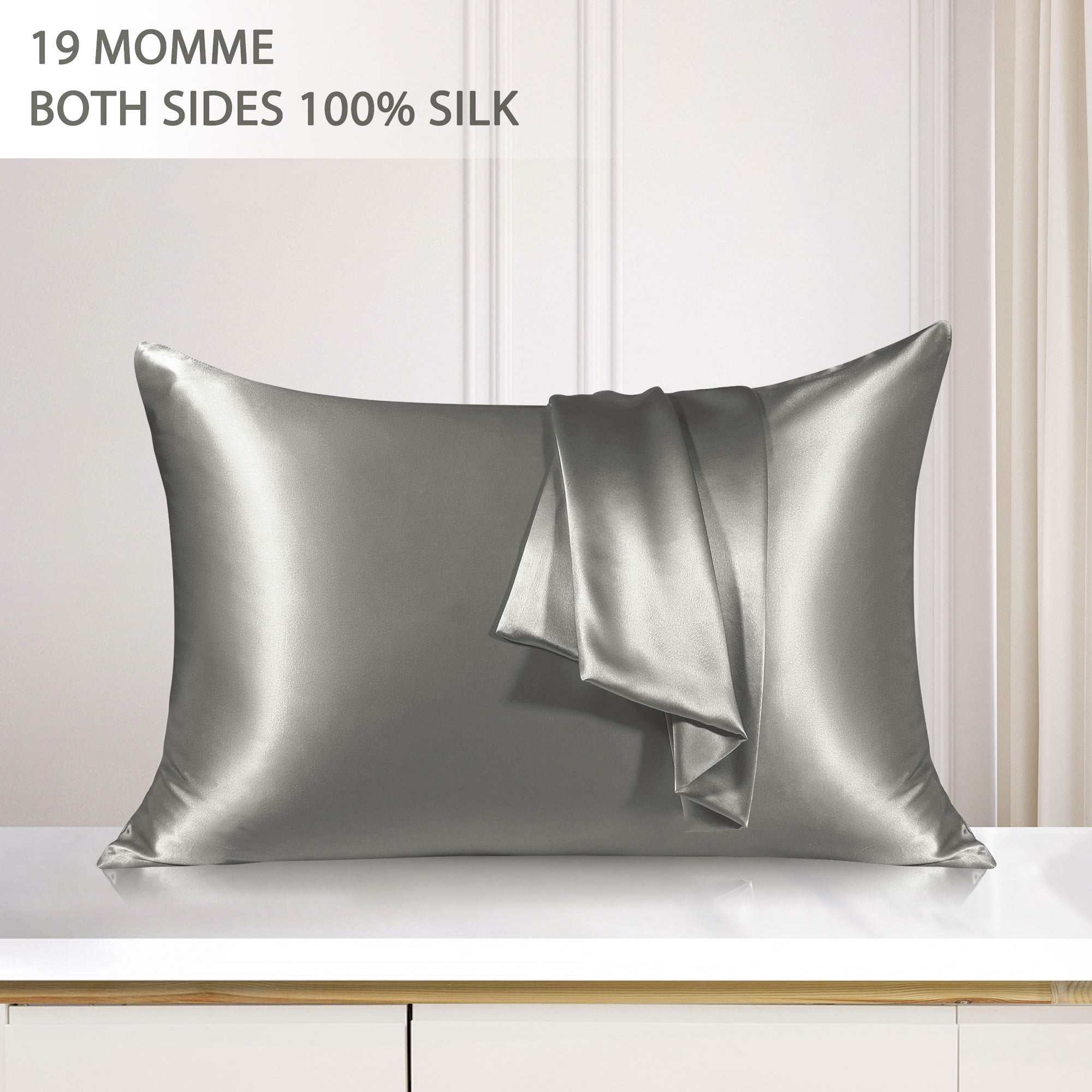 Unique Bargains 19 Momme Silk Pillowcase with Zipper 1 Pc Gray 20" x 26"