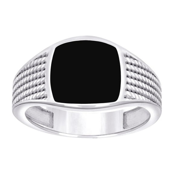 925 Sterling Silver Mens Black Enameled Square Head Fashion Ring Size 9 Ring for Men - 5.2 Grams