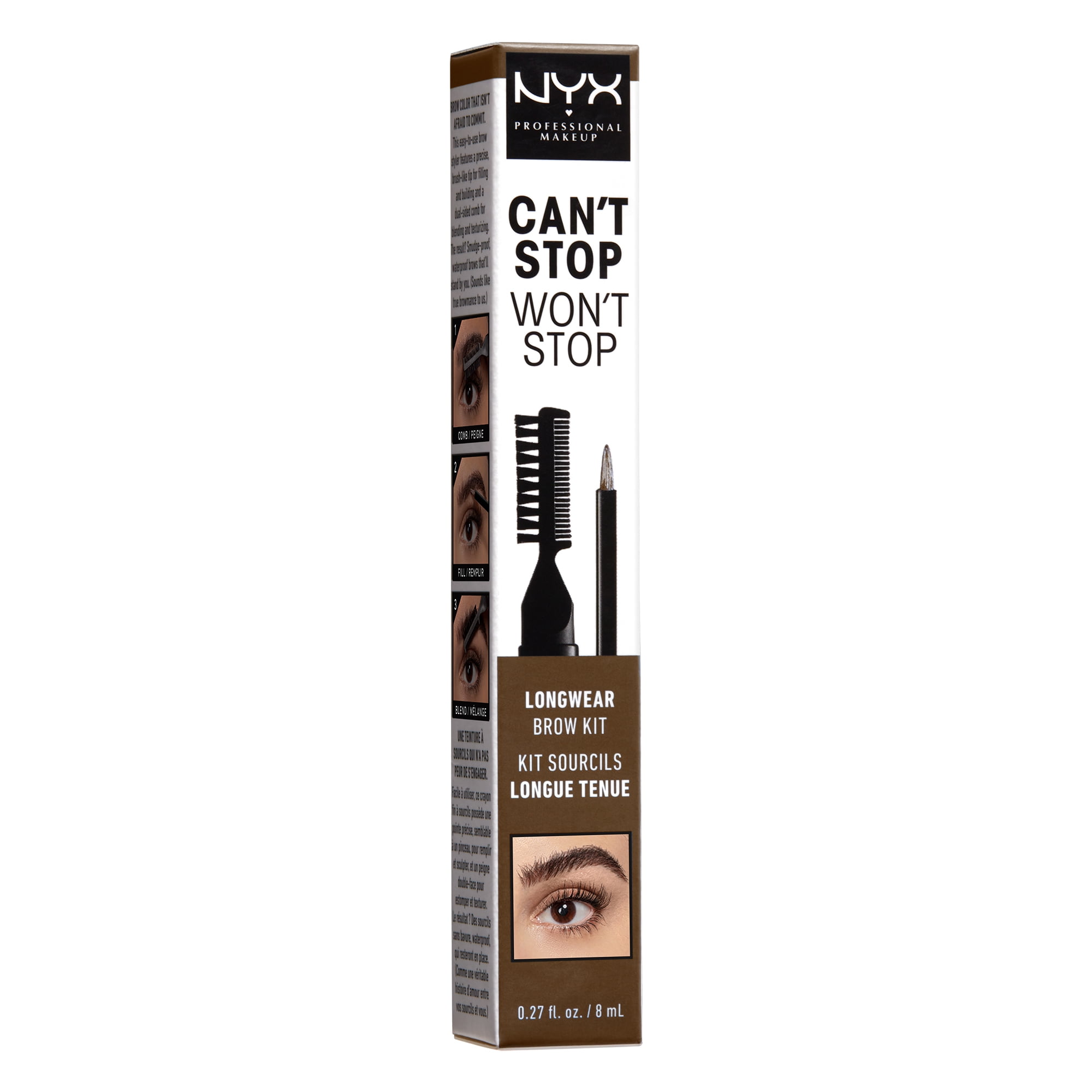 NYX Professional Makeup Can't Stop Won't Stop Longwear Brow Kit, Ash Brown