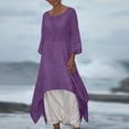 thumbnail image 3 of Mittory Linen Maxi Shirt Dress for Womens Casual 3/4 Sleeve Crew Neck Boho Dresses with Pockets, 3 of 6