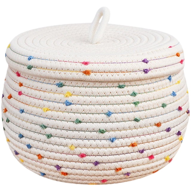 Cesta de almacenamiento tejida con cuerda de algodón, soporte de escritorio para almacenamiento, organizador de almacenamiento para el hogar con tapa