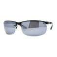 thumbnail image 1 of Polarized Metal Half Rim Wrap Rectangular Agent Sunglasses Black Silver Mirror, 1 of 4