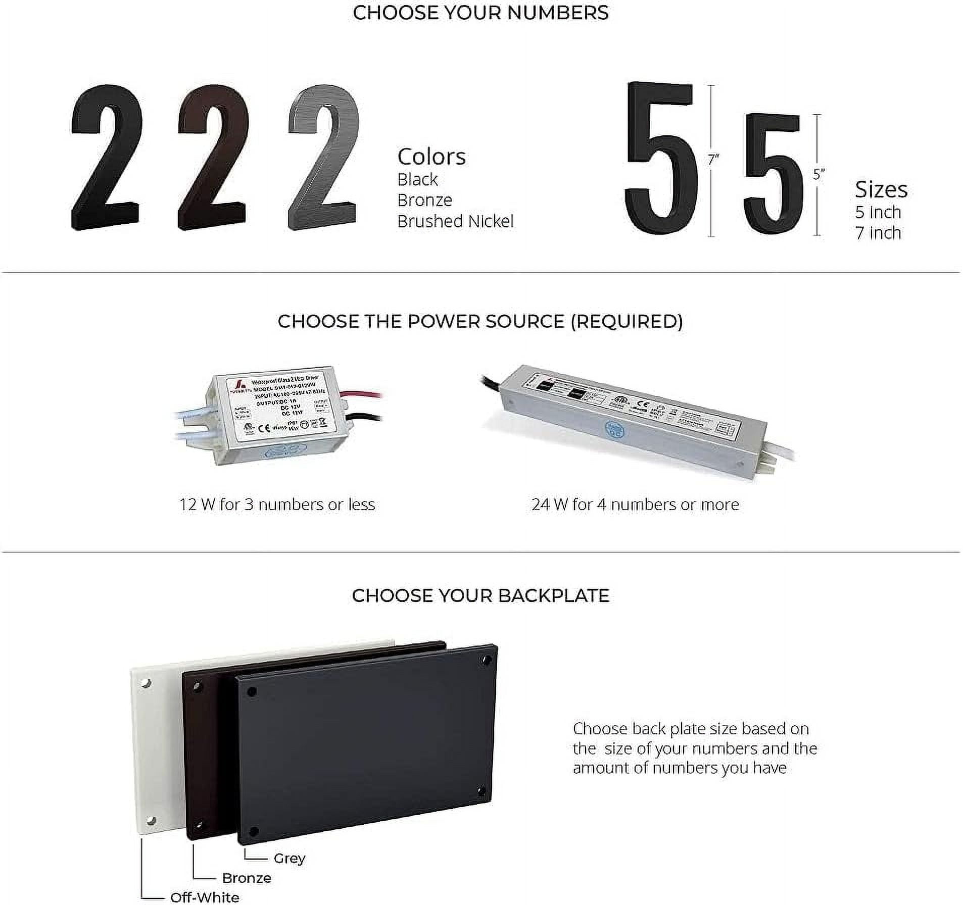 10 Inch Backlit LED House Number, Stainless Steel, 6000K Cool White, Black, Number 2