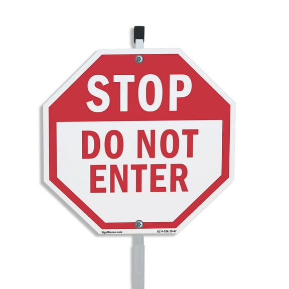 Stop Do Not Enter 10 inch X 10 inch Octagon Plastic Sign with Aluminum Mounting Stake Weather Resistant UV Protected for Workplace Private Property and Construction Site Made in the USA