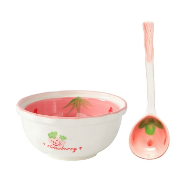 1 Ensemble de Bol Adorable avec Cuillère Bol à Soupe en Céramique Bol Décoratif Imprimé Bol de Riz Adorable