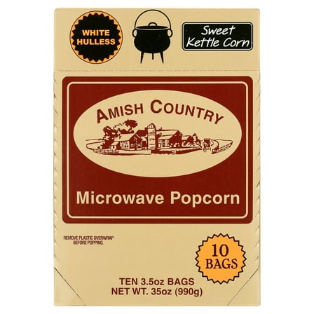 Amish Country Popcorn | Old Fashioned Microwave Popcorn | Old Fashioned, Non-GMO and Gluten Free (Sweet Kettle White Hulless, 10 Bags)