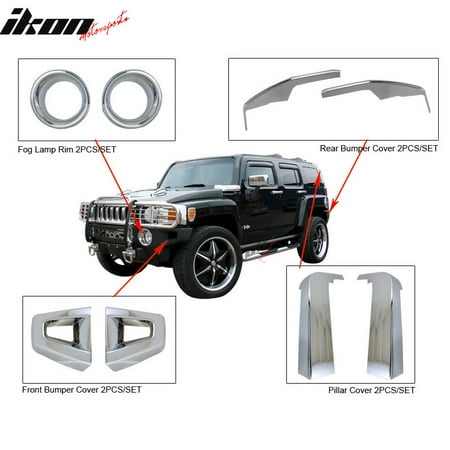 - Fit 06-09 Hummer H3 Chrome Front & Rear Bumper Pillar Cover Fog Lamp Rim 8PC Kit