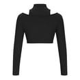 thumbnail image 3 of Going Out Tops for Women Trendy Cutout Y2k Sexy Crop Tee Ribbed Knit High Neck Long Sleeve Slim Fitted Sweaters (XL, Black), 3 of 7