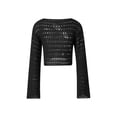 thumbnail image 2 of Womens Hollow Out Crop Tops, Long Sleeve Round Neck Solid Color Loose Knitted T-Shirts, 2 of 7