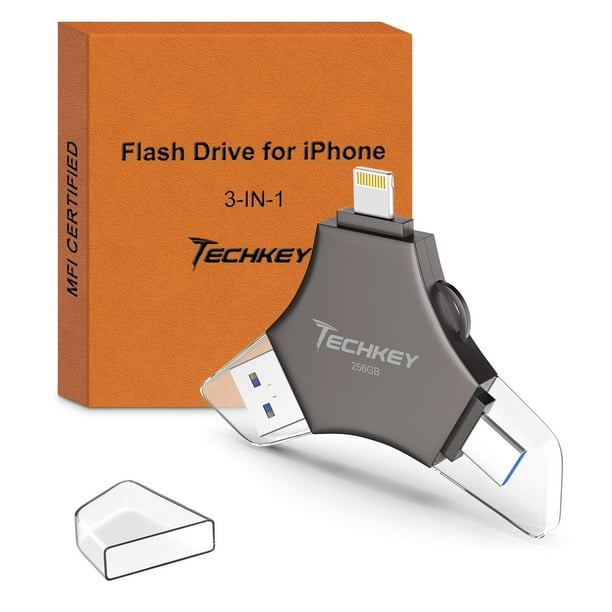 Unidad flash USB 3.0 de 256 GB para iPhone con certificación MFi, color negro
