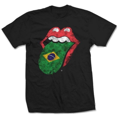 Rolling Stones Men's Brazil Tongue T-shirt Small Black