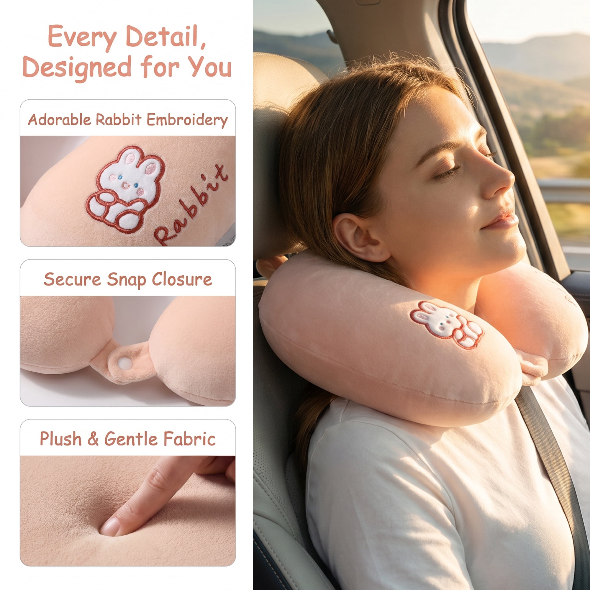 Unique Bargains Memory Foam U Shape Travel Neck Pillow for Airplane Use Pink 11"x11"