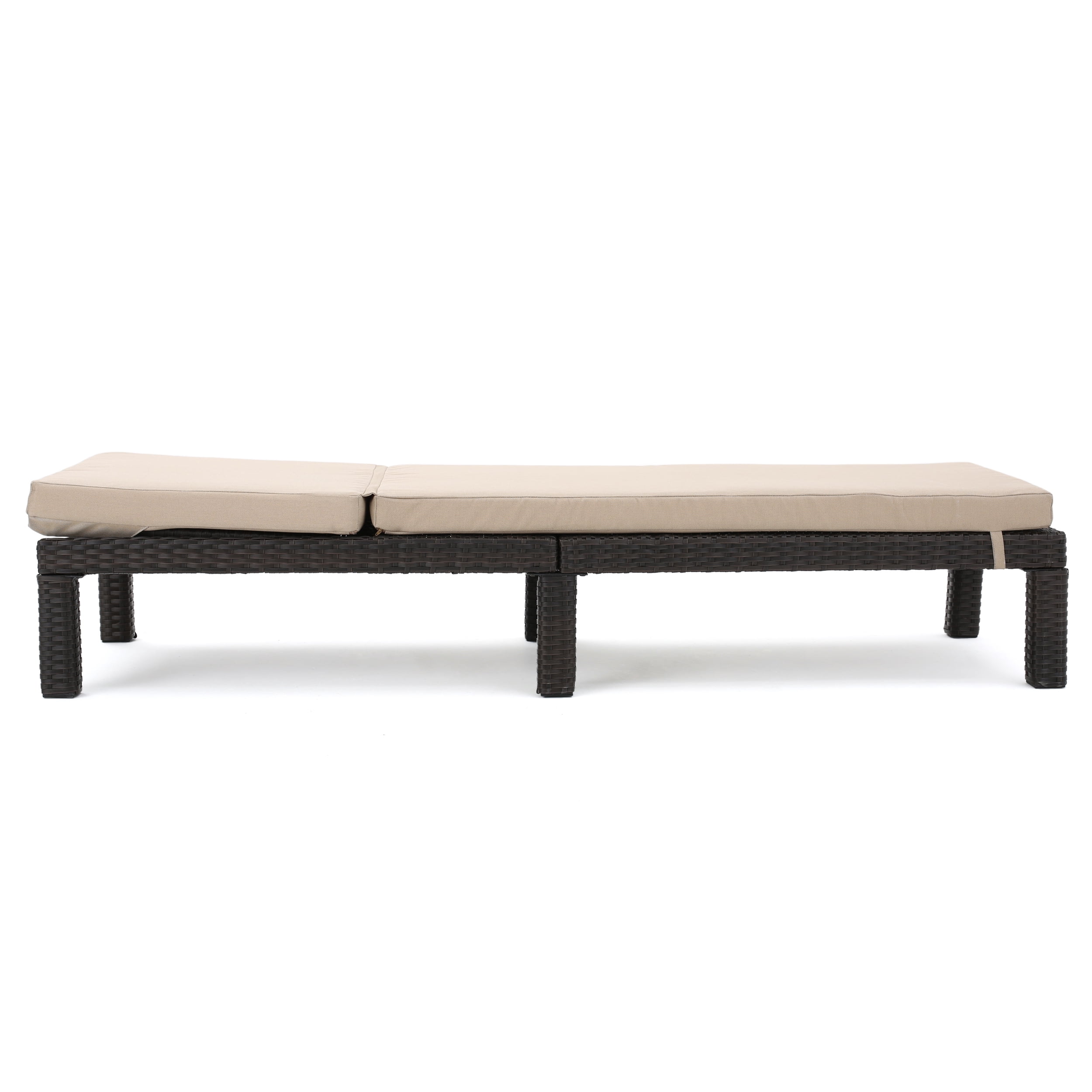 Outdoor Frame Chaise Lounge with Cushion for Patio Poolside, Dark Brown