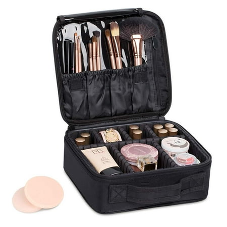 Waterproof Makeup Travel Bag with Adjustable Divider - Black