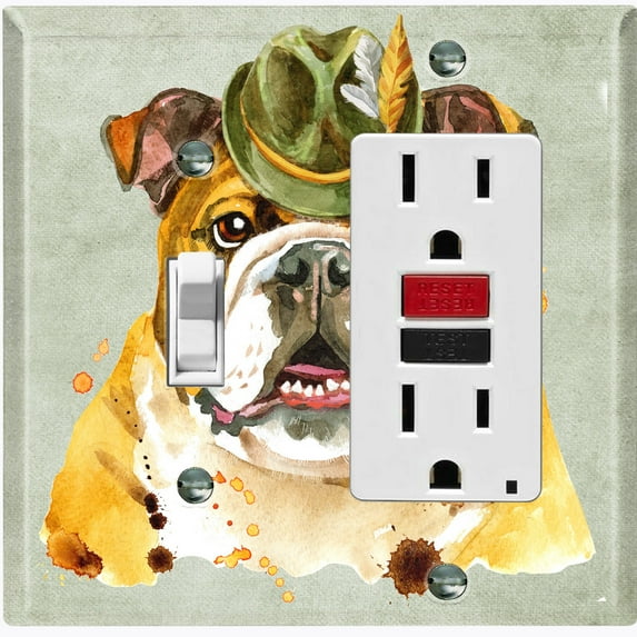 Metal Light Switch Plate Cover Cute English Bulldog Green Fedora Outfit DOG013