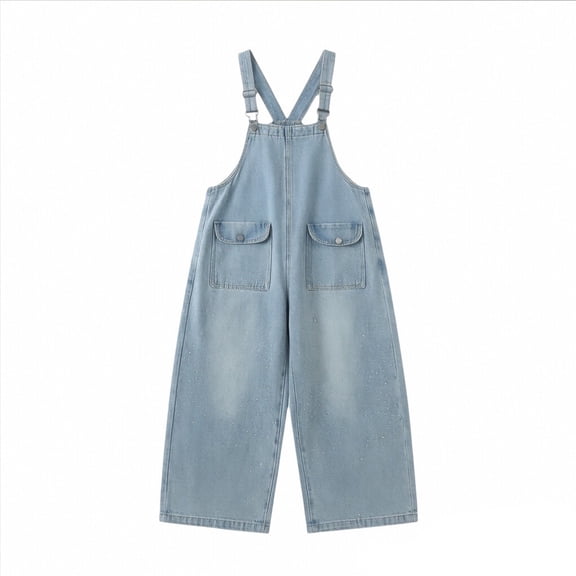 XXWXYD Girls Wide Leg Jean Overalls Girls Denim Overall 𝐂apris Kids Spaghetti Straps Wide Leg Jean Cropped Jumpsuits Pants Summer Baggy Casual Rompe𝗋